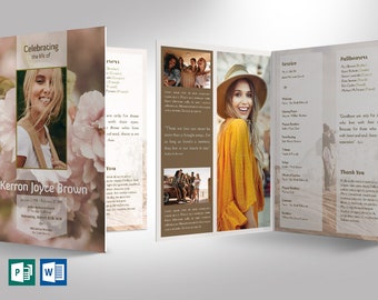 Adventure Tabloid Funeral Program Template | Word Template, Publisher - V1, Celebration of Life | 4 Pages | 11x17 inches