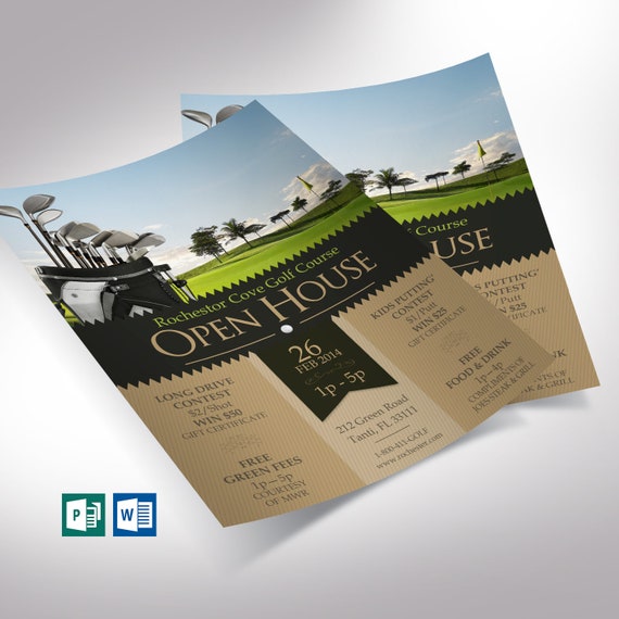 Golf Resort Open House Flyer Template: Black & Gold Sports