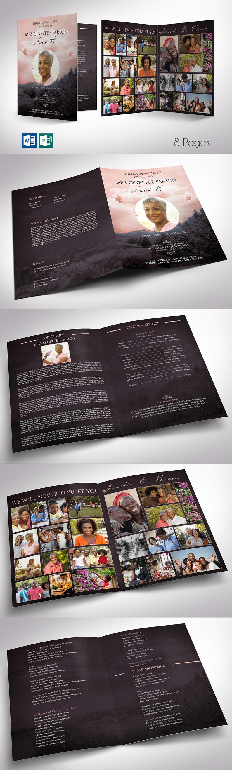 Peach Sky Tabloid Funeral Program Template Word Template, Publisher Celebration of Life 8 Pages 11x17 inches image 10