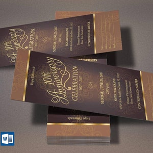 Gold Church Anniversary Ticket Template Word Template, Publisher Pastor Appreciation, Banquet Ticket 3x7 inches image 10