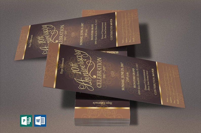 Gold Church Anniversary Ticket Template Word Template, Publisher Pastor Appreciation, Banquet Ticket 3x7 inches image 10