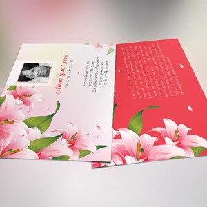 Petals Funeral Stationery Template Bundle for Word and Publisher Set is designed to complement the Petals Funeral Program Template. Geared for memorial or funeral services, the stationery set includes a Bookmark, Prayer Card, and Thank You card.