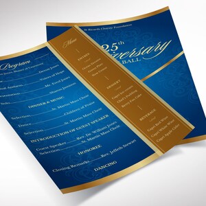 Blue Gold Anniversary Gala Program Template, Canva Template One Sheet Church Anniversary, 2 Sides Size: 5.5x8.5 in image 4