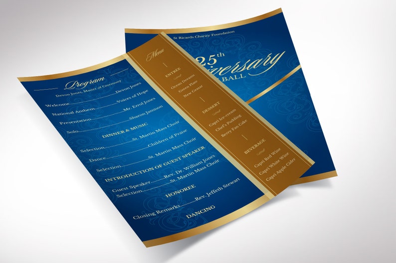 Blue Gold Anniversary Gala Program Template, Canva Template One Sheet Church Anniversary, 2 Sides Size: 5.5x8.5 in image 4