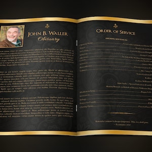 Black Gold Dignity Funeral Program Template, Word Template, Publisher, Celebration of Life, 8 Pages 5.5x8.5 inches image 8