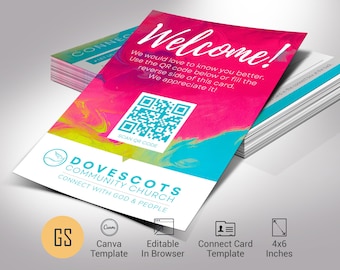 Plantilla de tarjeta de bienvenida para la iglesia en Pascua: Fucsia y cian (Canva, descarga digital de 4x6")