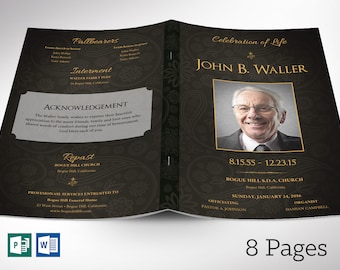 Black Dignity Funeral Program Template | Word Template, Publisher, Black Gold, Celebration of Life, 8 Pages | 5.5x8.5 in