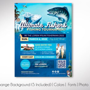 Fishing Tournament Flyer Template, Canva Template Fishing Flyer, Blue Oceanic Invitation 5 backgrounds 8.5x11 in image 3