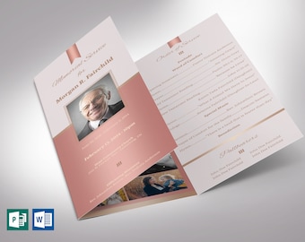 Rose Gold Trifold Funeral Program Template | Word Template, Publisher | Celebration of Life | Print Size 11x8.5 inches