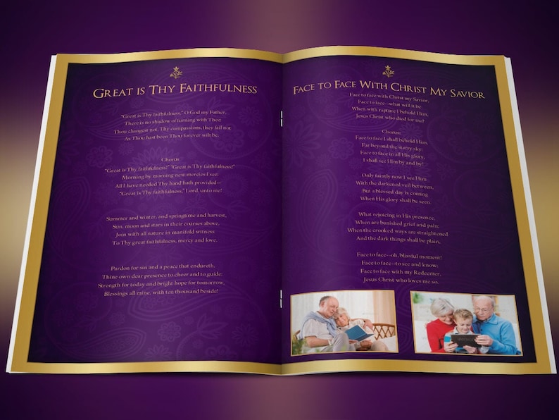 Purple Gold Regal Funeral Program Template Word Template, Publisher Celebration of Life 8 Pages 5.5x8.5 inches image 9