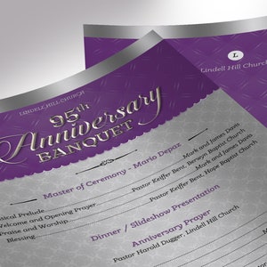 Silver Purple Church Anniversary One Sheet Program Template, Word Template, Publisher Pastor Appreciation 5.5x8.5 in image 6