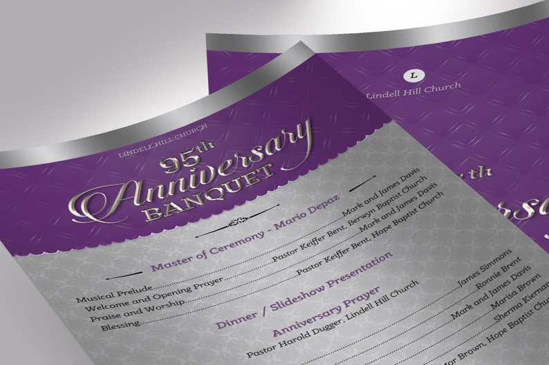 Silver Purple Church Anniversary One Sheet Program Template, Word Template, Publisher Pastor Appreciation 5.5x8.5 in image 6