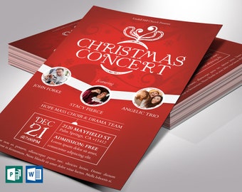 Red and Gold Christmas Concert Flyer Template, Word Template, Publisher, Red White, Concert Invitation| 5x8 in