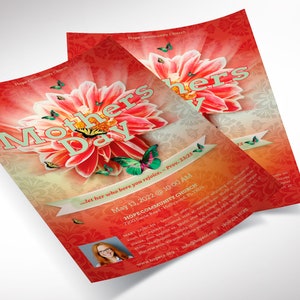 Red and Green Mothers Day Flyer Template for Canva, Event Invitation, Banquet Flyer, Church Invitation, 2 Sizes image 3