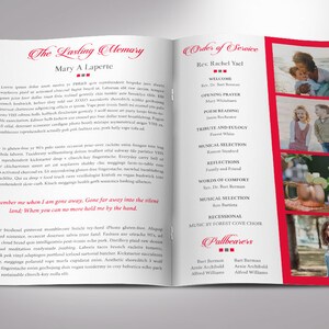 Red Black Remember Funeral Program Template, Word Template, Publisher, Celebration of Life, Memorial Service, 4 Pages, 5.5x8.5 in image 3