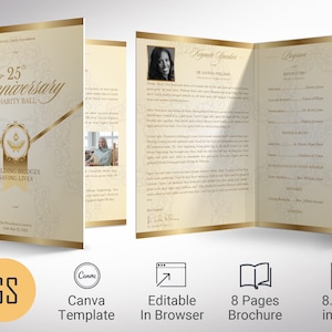 Anniversary Gala Program Template: Cream & Gold, 8 Pages (Canva)