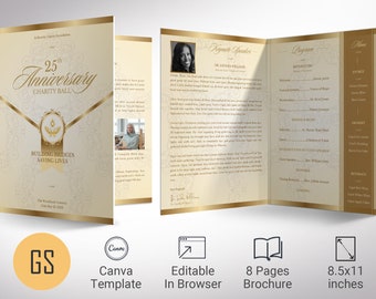 Cream Anniversary Gala Tabloid Program Template, Canva Template | Church Anniversary, Banquet Brochure | 8 Pg | 11x17 in