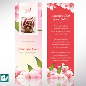 Modèle de marque-page commémoratif tulipe, Word et éditeur, tulipe rose, marque-page célébration de la vie à la mémoire des femmes, 2,75 x 20 cm