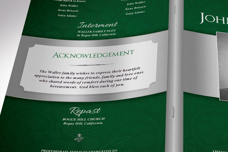 Green Silver Funeral Program Template Word Template, Publisher Celebration of Life, 8 Pages 5.5x8.5 inches image 8