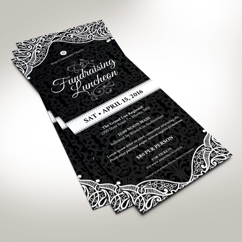 Black White Banquet Flyer Template for Word and Publisher Fundraiser Event, Church Anniversary Size 4x9 inches image 4