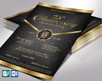 Black Gold Anniversary Gala Flyer Template | Word Template, Publisher | Pastor Event, Church Anniversary | 5.5x8.5 in