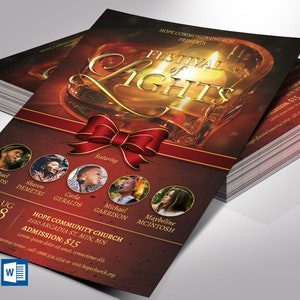 Conjunto de modelos de folhetos de Natal leves, Word e Publisher, ouro vermelho, cartão postal de convite para evento de cantata musical da igreja, download digital, 4 x 6 pol.