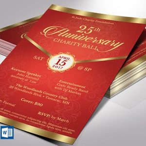 Red Gold Anniversary Gala Flyer Template, Word Template, Publisher, Pastor Appreciation, Banquet Flyer, 5.5x8.5 in image 1