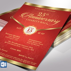 Red Gold Anniversary Gala Flyer Template: Church Banquet Invitation (5.5x8.5 in) (Word & Publisher)