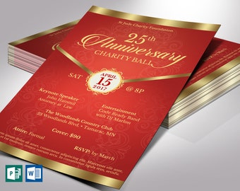 Red Gold Anniversary Gala Flyer Word Publisher Template | 5.5"x8.5"