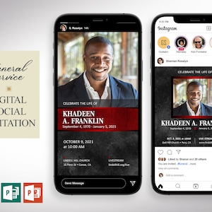Funeral Announcement Template for Word, Black Red Rock, Digital Funeral Invitation Template, Celebration of Life for Men | 2 Sizes
