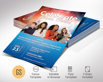 Celebrate Jesus Easter Flyer Template, Canva Template | Easter Concert Flyer, Church Invitation | 2 Sizes