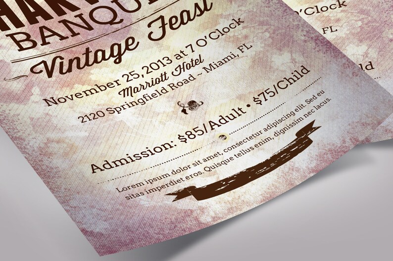 Vintage Banquet Flyer Template Word Template, Publisher Church Invitation, Harvest Flyer 4 Backgrounds 4x6 in image 8