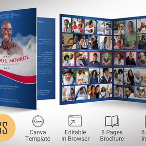 Military Funeral Program Template: Red Ribbon, Blue Design (Canva, Digital Download)