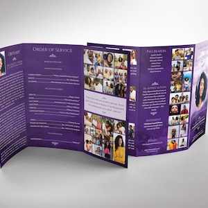 Purple Sky Legal Trifold Funeral Program Template, Canva Template Celebration of Life, In Loving Memory 14x8.5 in image 6