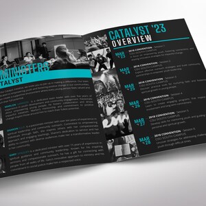 Middle pages of pastel blue catalyst tabloid program template