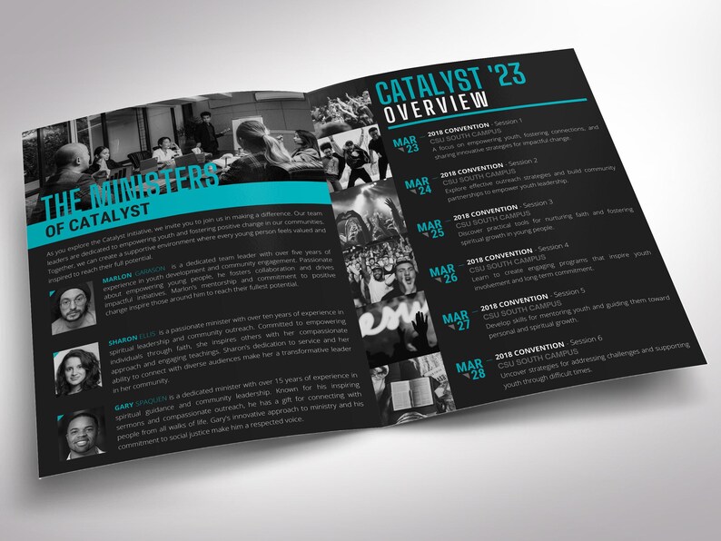 Middle pages of pastel blue catalyst tabloid program template