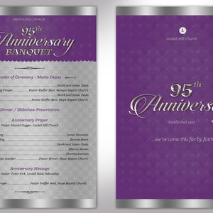 Silver Purple Church Anniversary One Sheet Program Template, Word Template, Publisher Pastor Appreciation 5.5x8.5 in image 3
