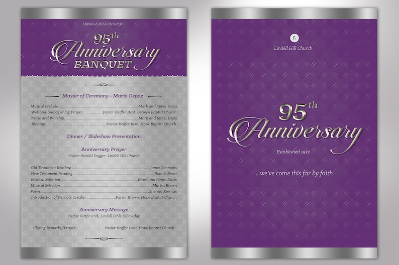 Silver Purple Church Anniversary One Sheet Program Template, Word Template, Publisher Pastor Appreciation 5.5x8.5 in image 3