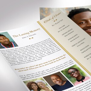 Remember Gold Funeral Program Template, One Sheet Word Template, Publisher Celebration of Life 8.5x11 inches image 7