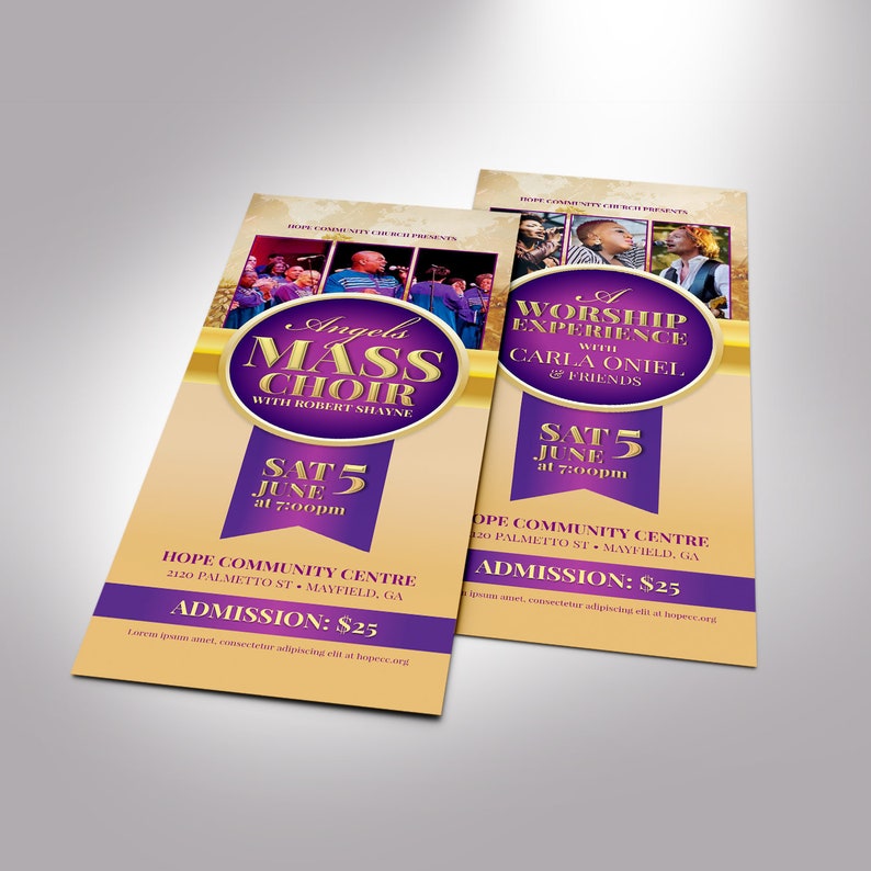 Mass Choir Concert Ticket Template for Word and Publisher Cut Size 3.25x8 inches image 4