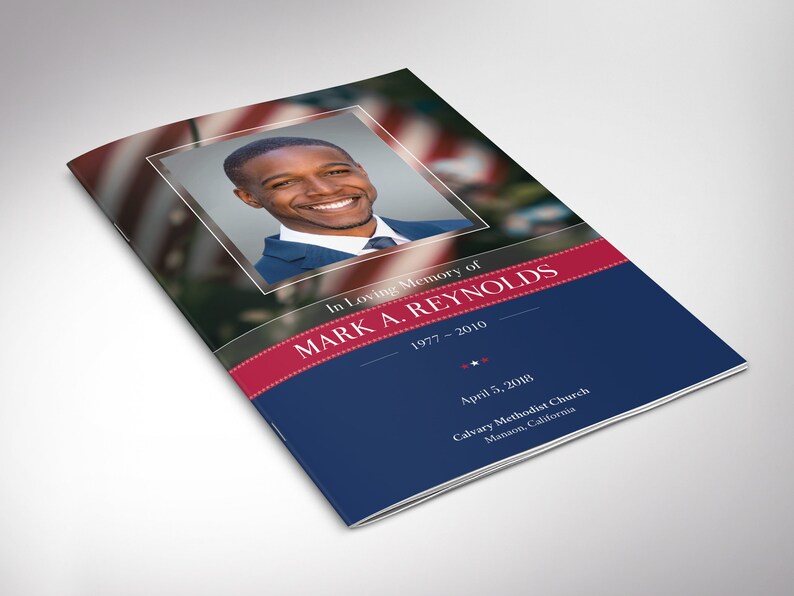 American Military Funeral Program Template: Red, White, Blue (canva, 5 ...