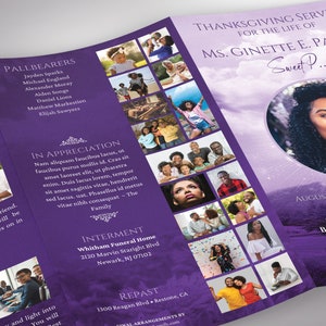 Purple Sky Legal Trifold Funeral Program Template, Canva Template Celebration of Life, In Loving Memory 14x8.5 in image 8