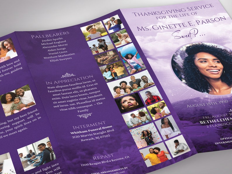 Purple Sky Legal Trifold Funeral Program Template, Canva Template Celebration of Life, In Loving Memory 14x8.5 in image 8