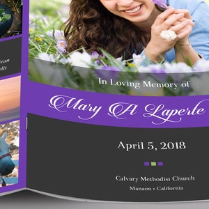 Remember Funeral Program Template, Purple Black Word Template, Publisher 8 Pages Celebration of Life 5.5x8.5 in image 7