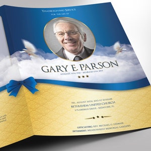 Blue Ribbon Funeral Program Large Template Word Template, Publisher Celebration of Life, Blue Sky, 8 Page 11x17 in image 6