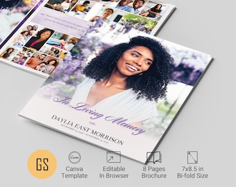 Lavender Floral Funeral Program Template | Canva: 8-Page Bifold Memorial Obituary (7x8.5) Digital Download