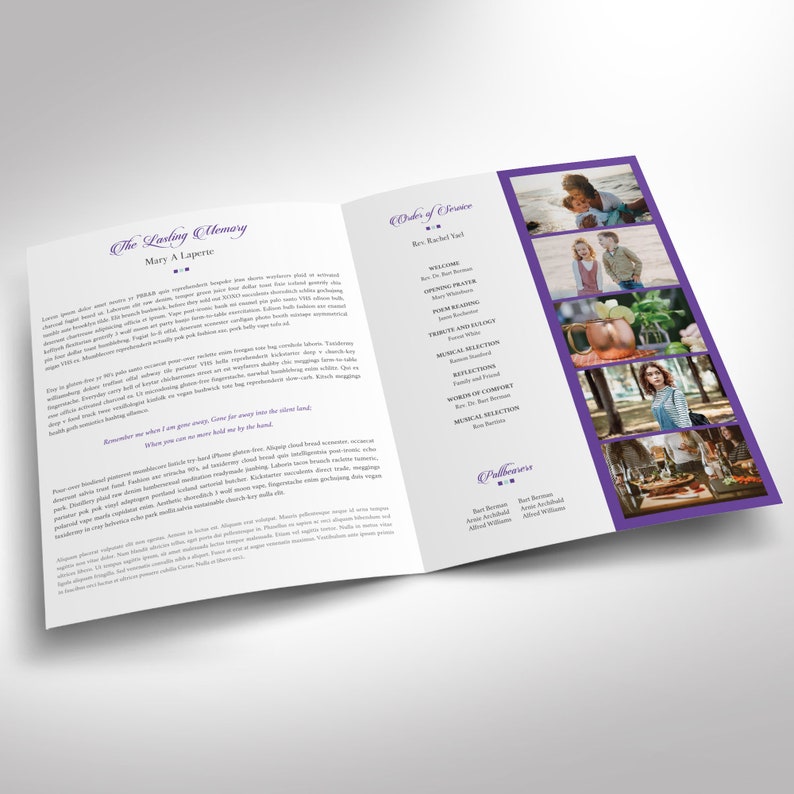 Purple Teal Tabloid Funeral Program Template Word Template, Publisher Celebration of Life 8 Pages 11x17 inches image 3