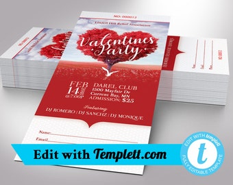 Heart Valentines Party Ticket Templett - Editable in any web browser on templett.com