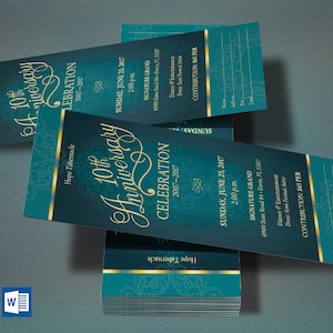 Teal Church Anniversary Ticket Template Word Template, Publisher Pastor Appreciation, Banquet Ticket Size 3x7 in image 1