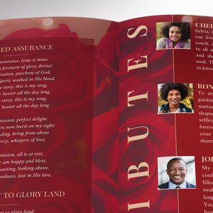 Red Gold Life Funeral Program Template, Canva Template, Magazine Style, Celebration of Life, 8 Pages, 5.5x8.5 in image 9